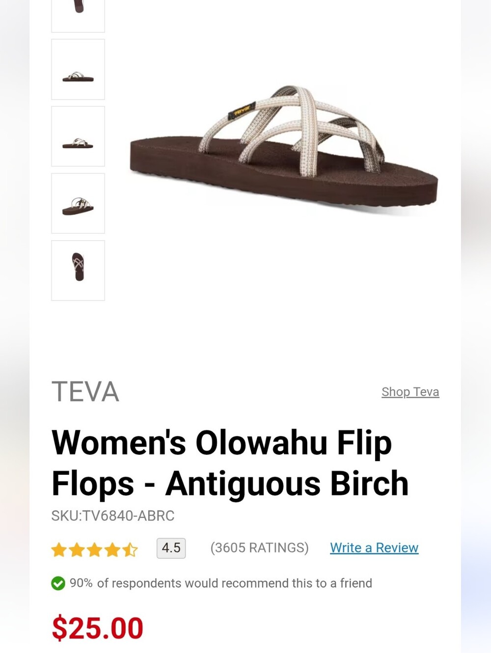 Teva Olowahu Brown Flip Flops Size EU37 / US 6